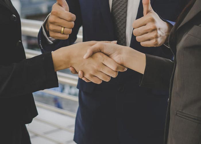 business people shaking hands experts team