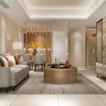 Premium living room interior fit out featuring gold center table and modern décor by Blueprint Experts.