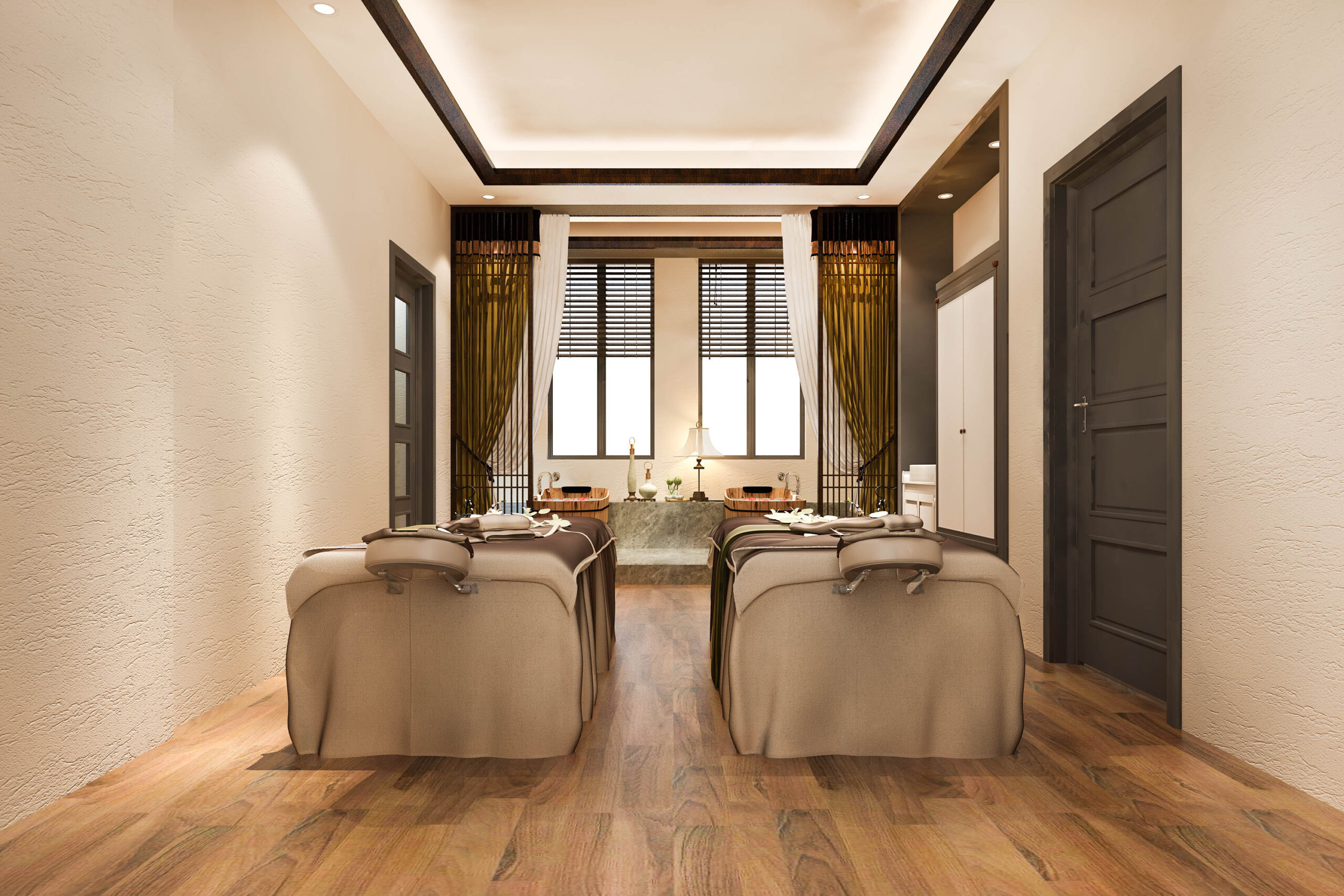 3d rendering spa and massage wellness in hotel suite with bathtub