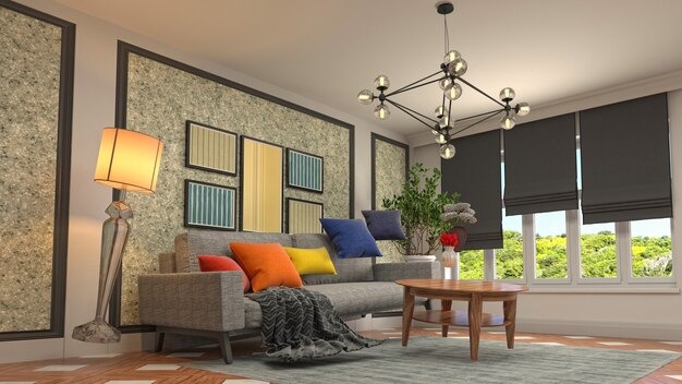 Stylish living room with contemporary furniture, warm lighting, and minimalistic décor